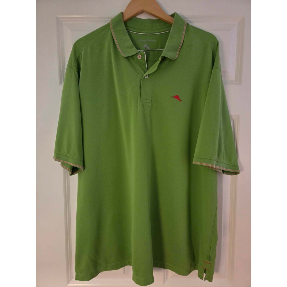 Tommy Bahama Polo Shirt Mens XXL Green Excellent Short Sleeve Marlin Logo Pique